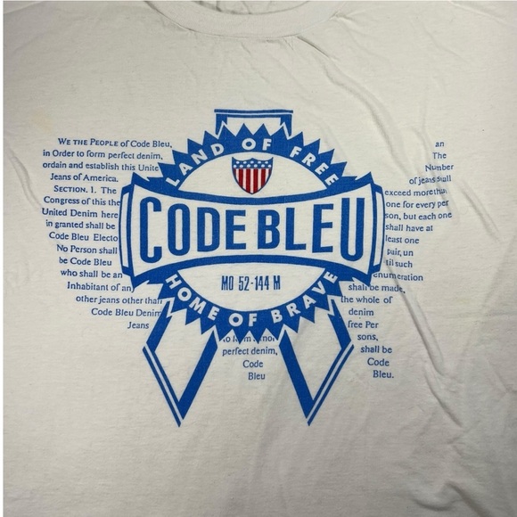 Vintage Single Stitch Code Bleu White and Blue Short Sleeve Tee T-shirt Men’s - Picture 3 of 8